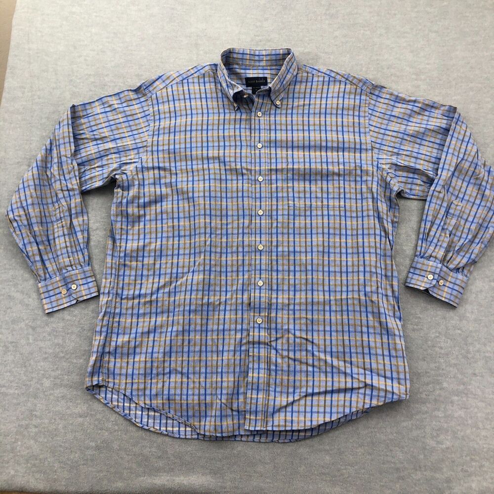 Scott Barber Button Down Shirt Mens Size XL Window Pane Plaid Long Sleeve